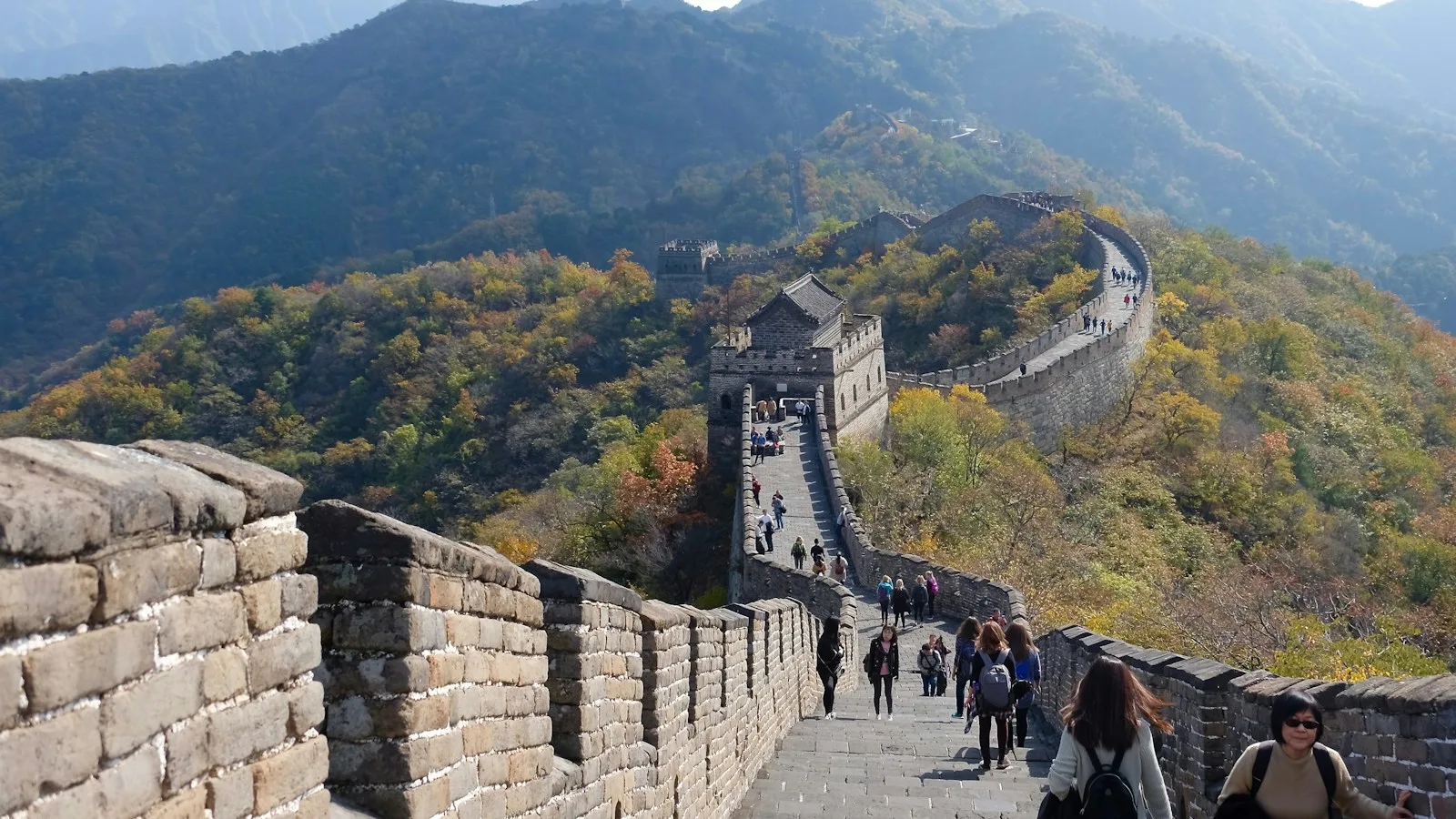 La Grande Muraille de Chine serpentant dans un paysage aux couleurs d'automne